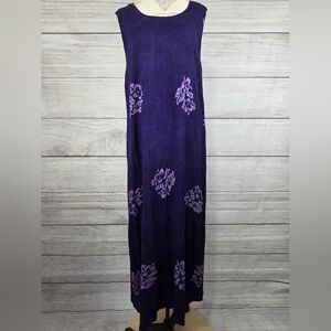 Pineapple Moon Vintage Purple Floral Hawaiian Maxi Sleeveless Dress